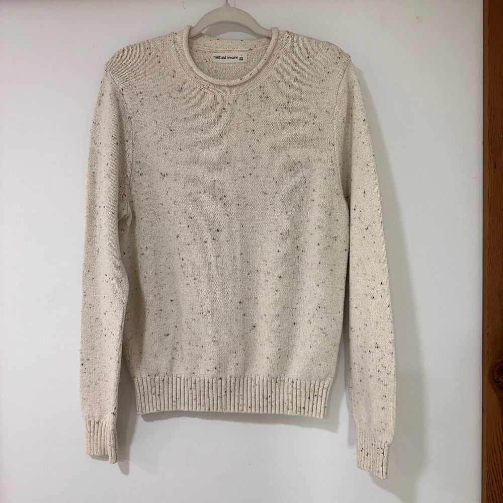 Mutual Weave Speckled Crewneck Sweater‎ Women Large Cream Knit | Classic Core
